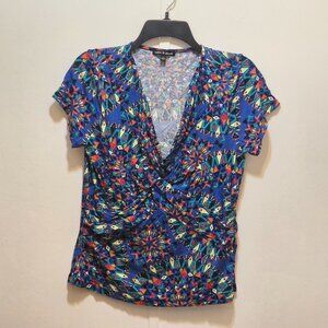 Cable & Gauge Geometric Knotted V-Neck S/S Top Multicolor XL